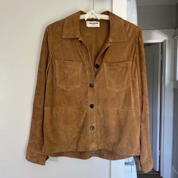 ZADIG & VOLTAIRE Toi Daim Suede Leather Shirt Jacket in Cognac NWT - Picture 4 of 7
